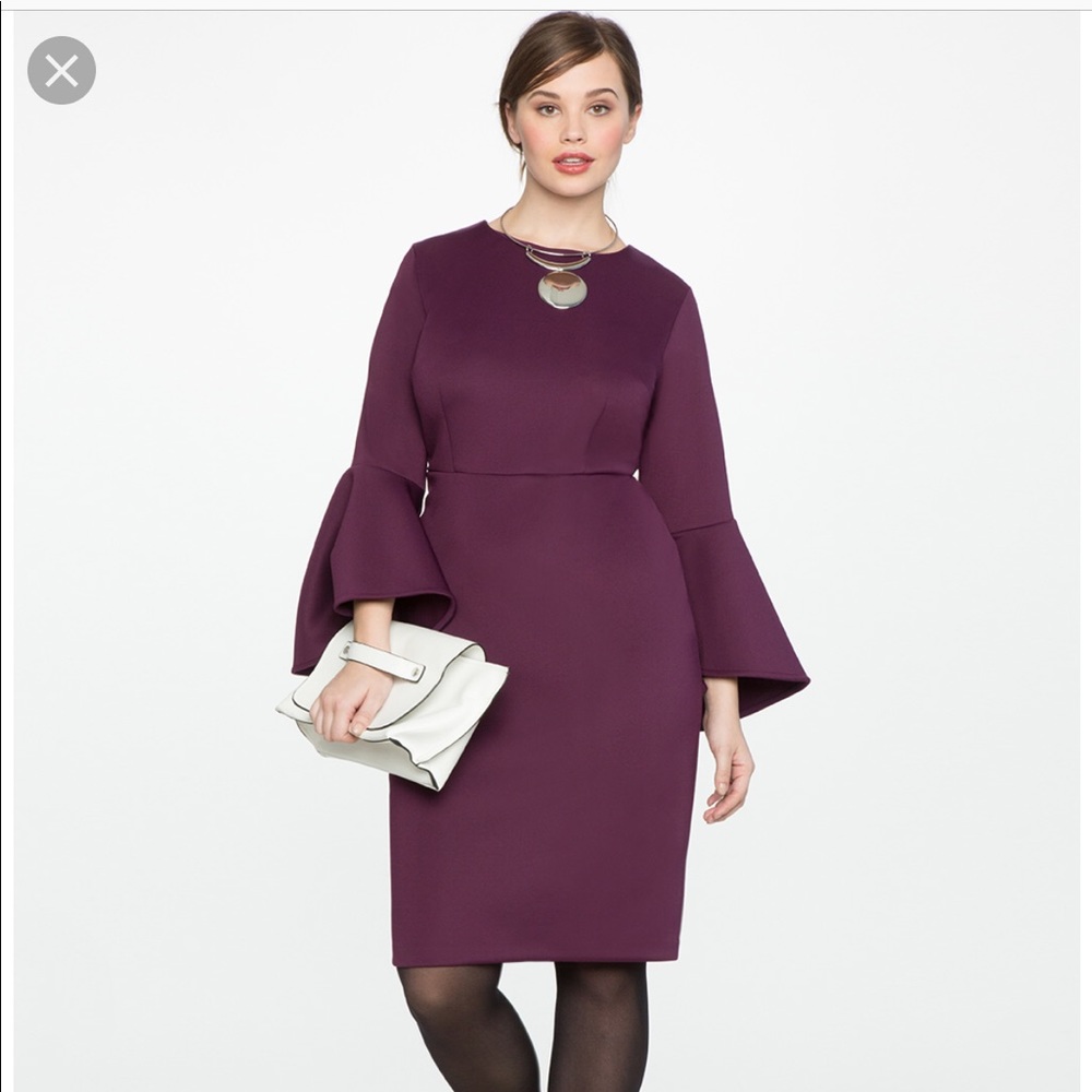 Eloquii Flare Sleeve Scuba Dress, Plum Purple